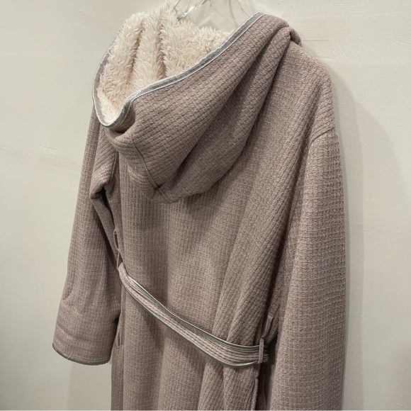 Anthropologie Pure + Good Reversible Sherpa Waffle Knit Hooded Robe Medium Large - Picture 5 of 6